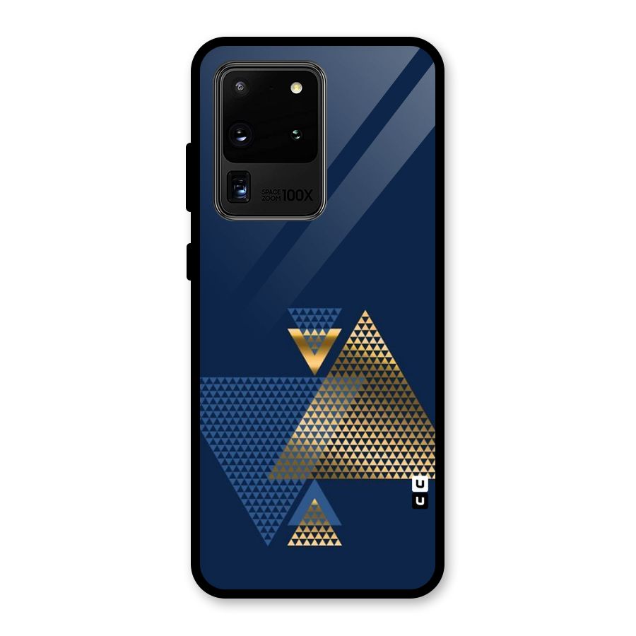 Blue Gold Triangles Glass Back Case for Galaxy S20 Ultra