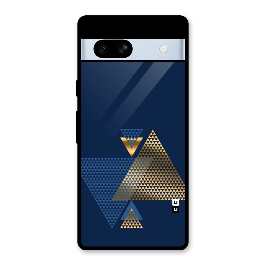 Blue Gold Triangles Glass Back Case for Google Pixel 7a