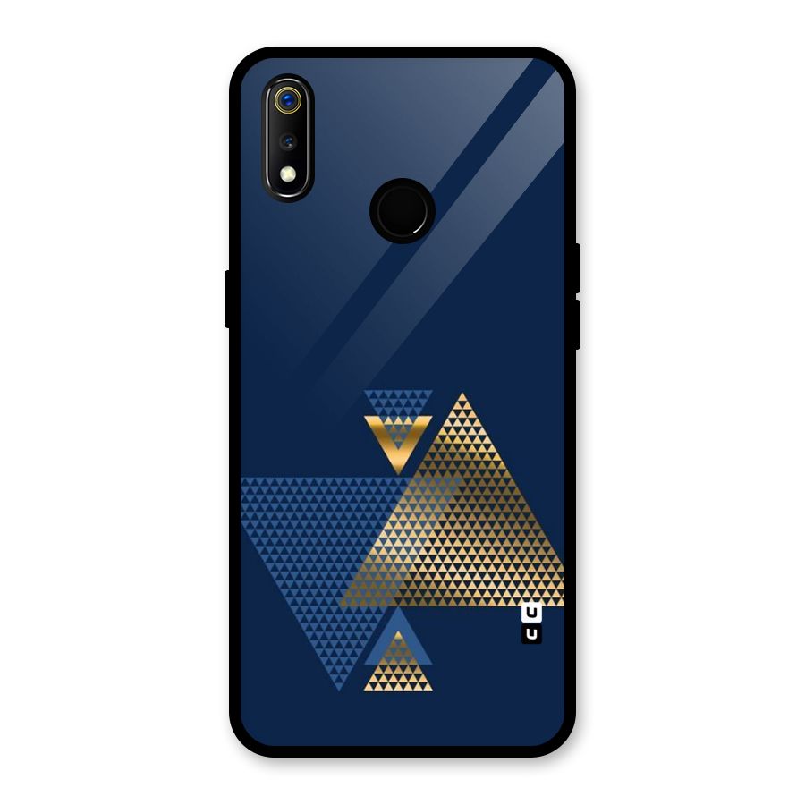 Blue Gold Triangles Glass Back Case for Realme 3i