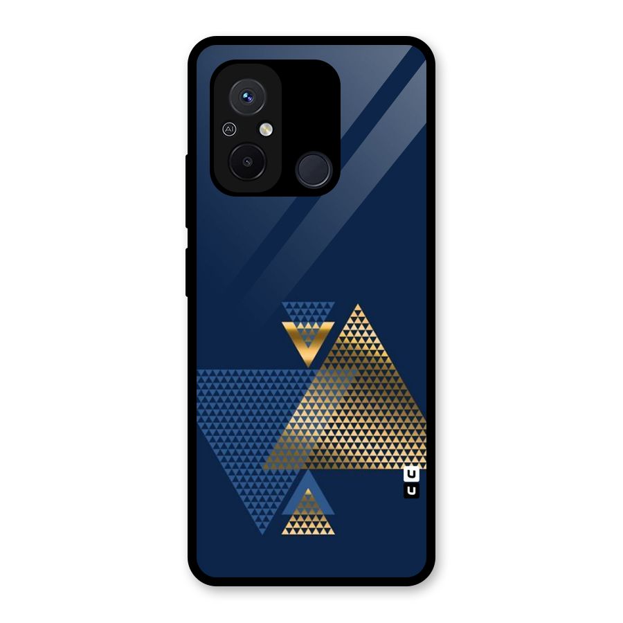 Blue Gold Triangles Glass Back Case for Redmi 12C