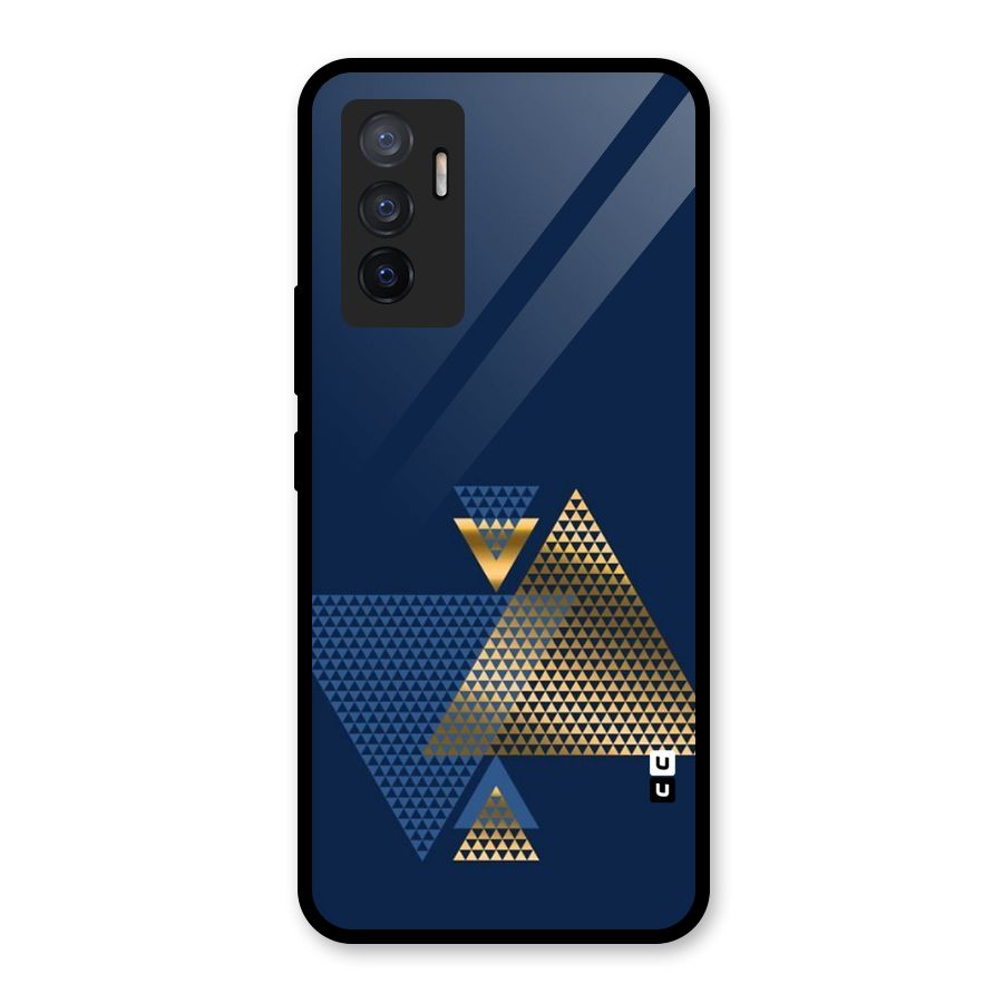 Blue Gold Triangles Glass Back Case for Vivo V23e