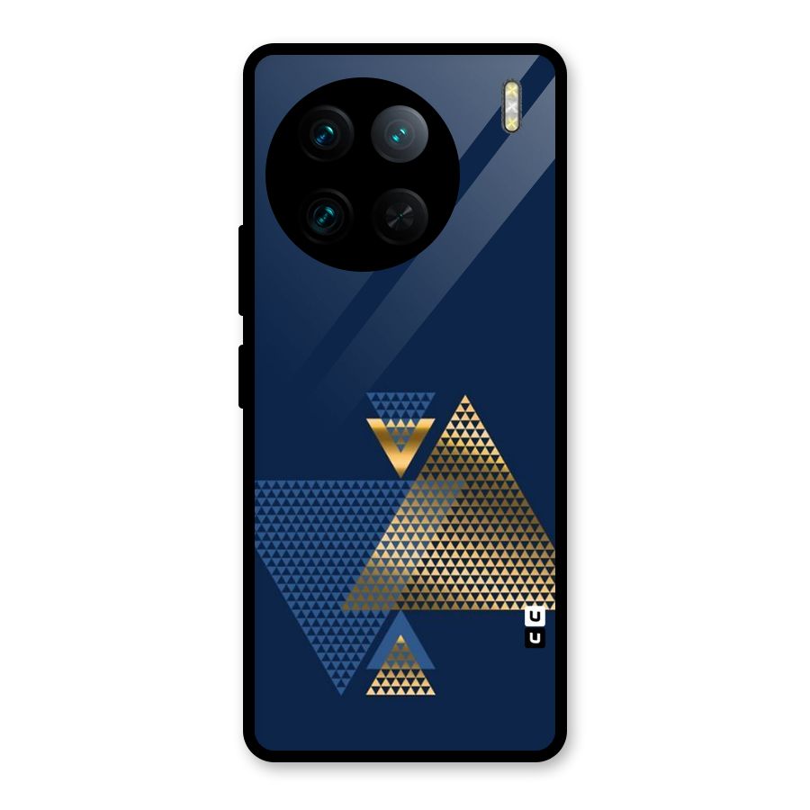 Blue Gold Triangles Glass Back Case for Vivo X90 Pro