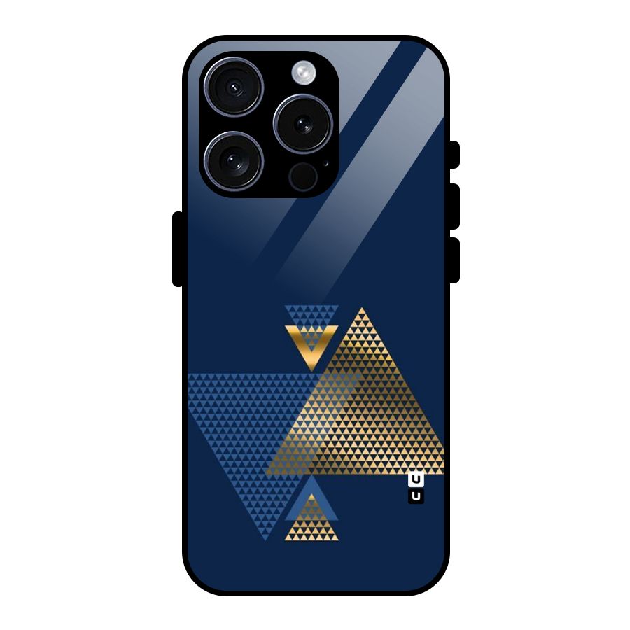 Blue Gold Triangles Glass Back Case for iPhone 15 Pro