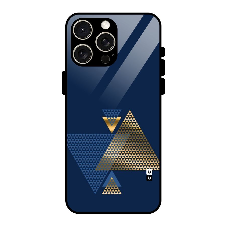 Blue Gold Triangles Glass Back Case for iPhone 15 Pro Max