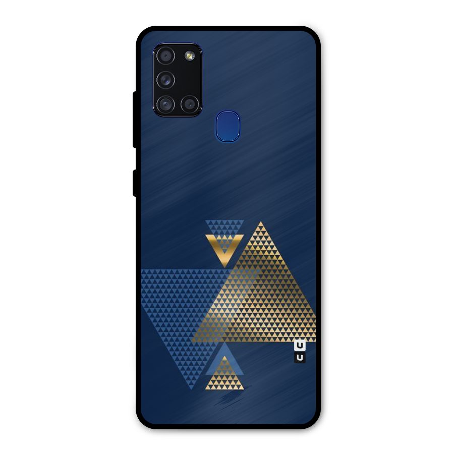 Blue Gold Triangles Metal Back Case for Galaxy A21s