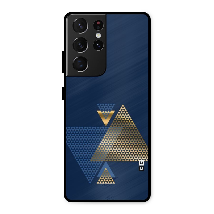 Blue Gold Triangles Metal Back Case for Galaxy S21 Ultra 5G