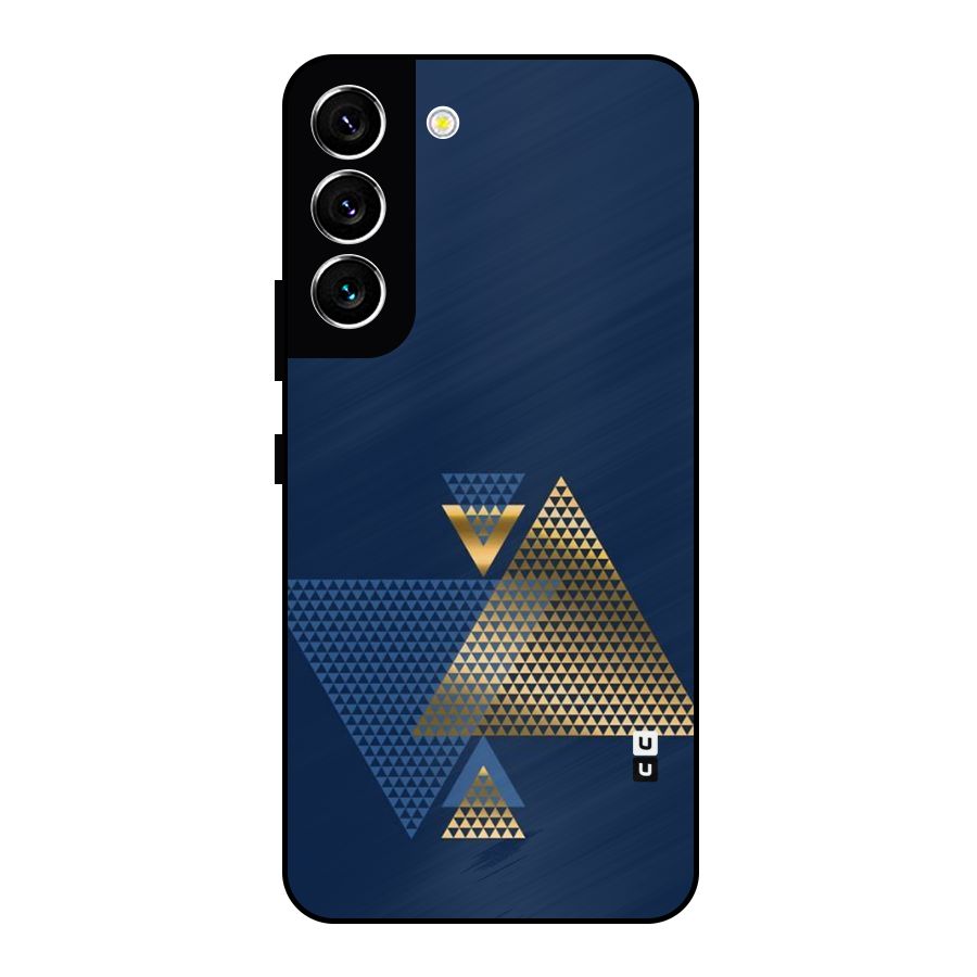 Blue Gold Triangles Metal Back Case for Galaxy S22 5G