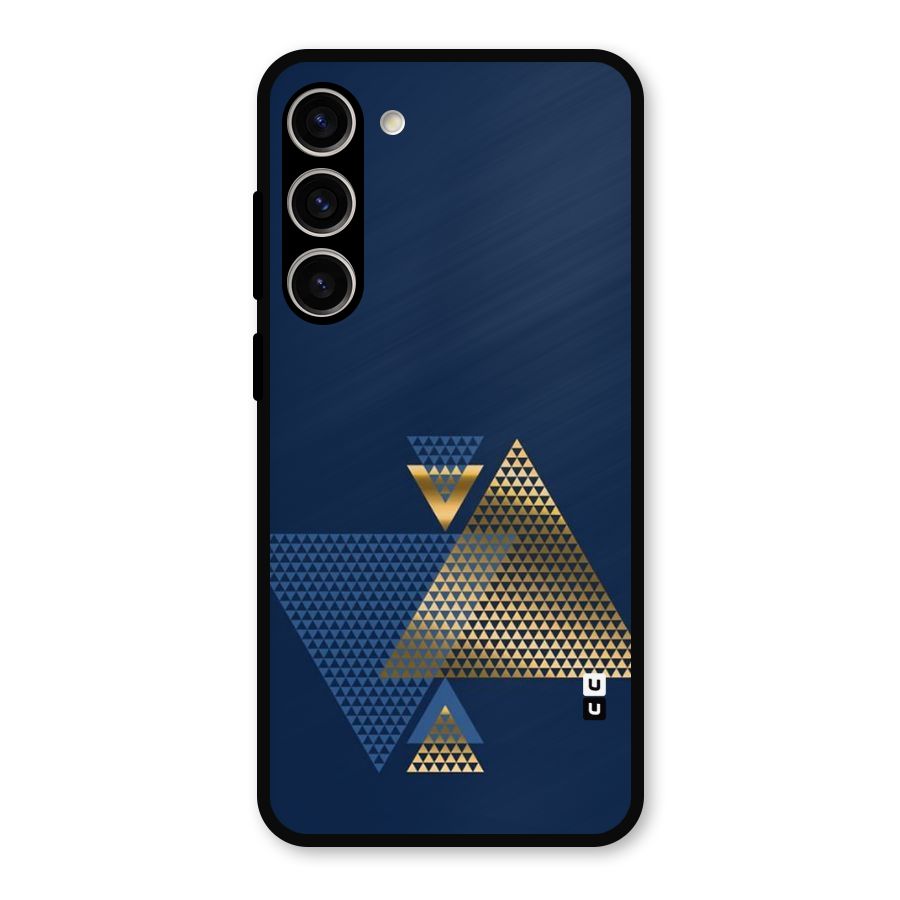 Blue Gold Triangles Metal Back Case for Galaxy S23 Plus