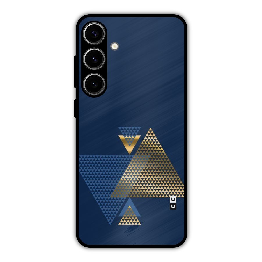 Blue Gold Triangles Metal Back Case for Galaxy S24 Plus