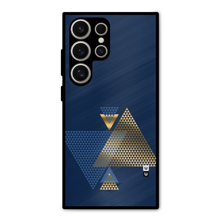 Blue Gold Triangles Metal Back Case for Galaxy S24 Ultra