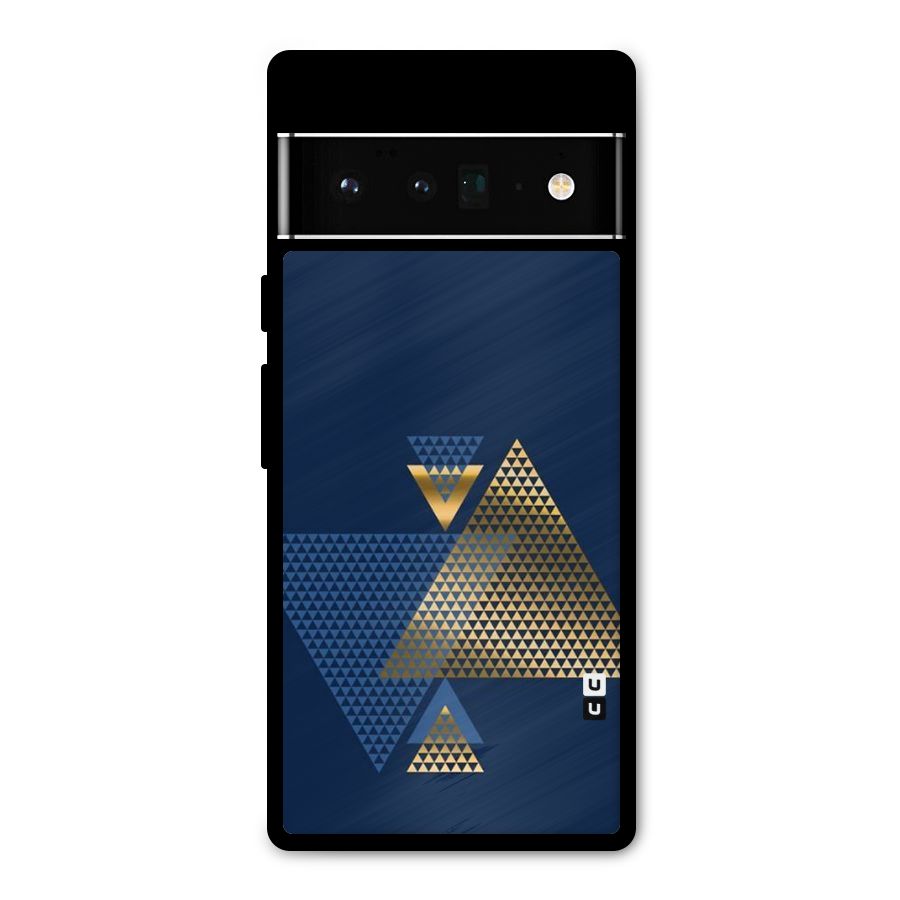 Blue Gold Triangles Metal Back Case for Google Pixel 6 Pro