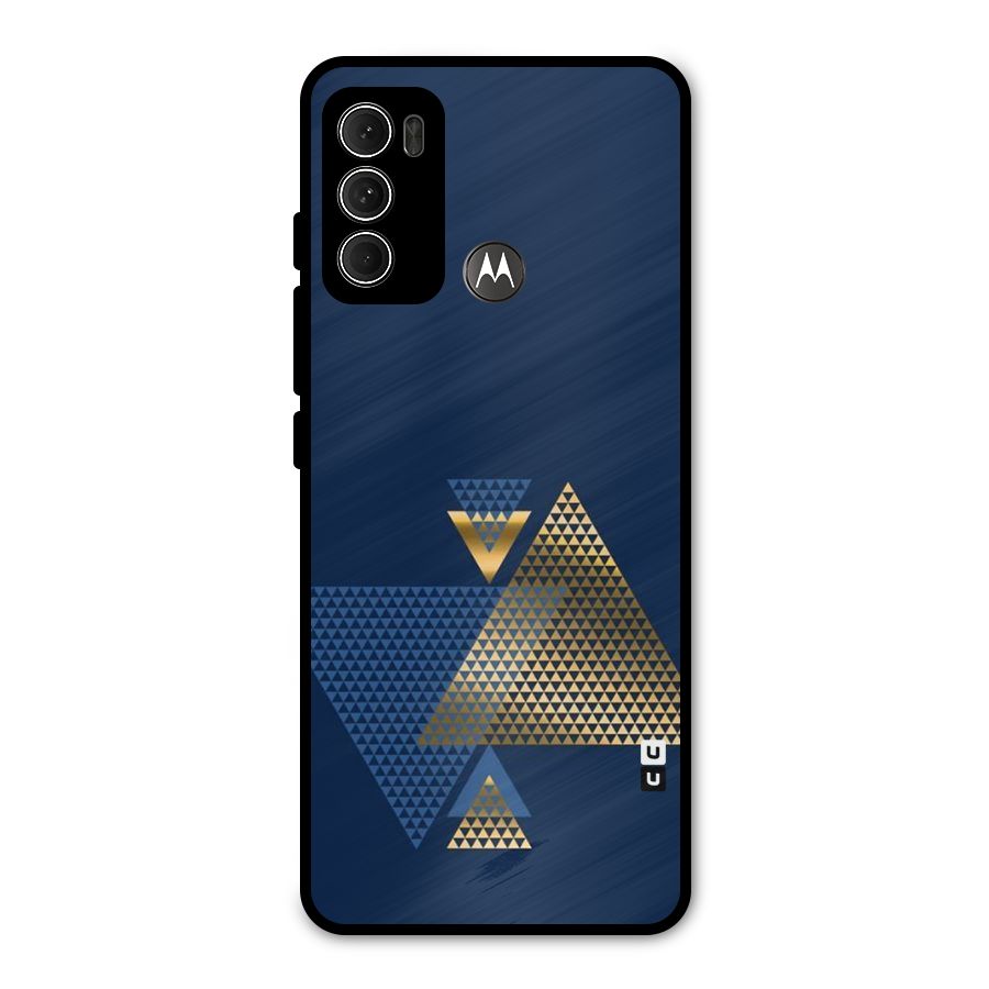 Blue Gold Triangles Metal Back Case for Moto G60