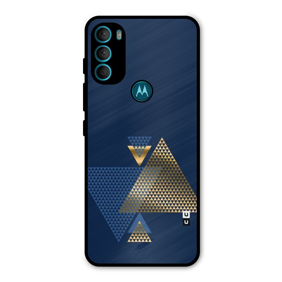 Blue Gold Triangles Metal Back Case for Moto G71 5G