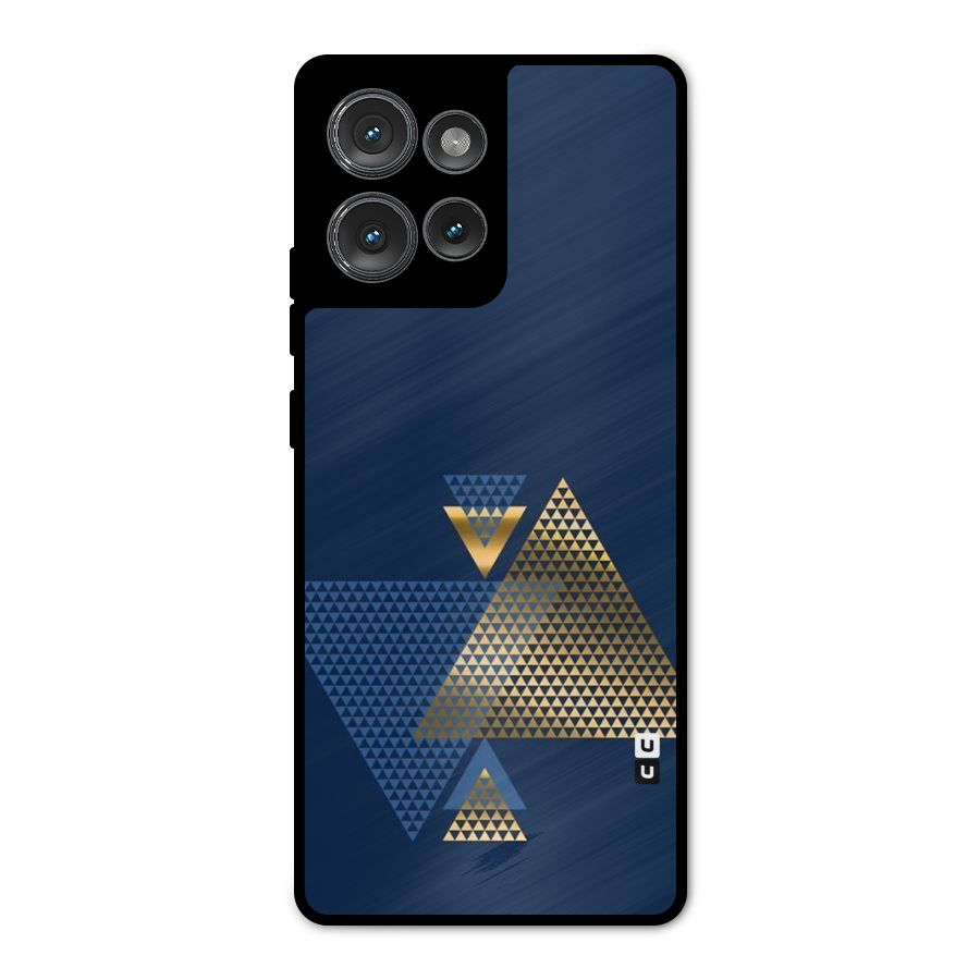 Blue Gold Triangles Metal Back Case for Motorola Edge 50