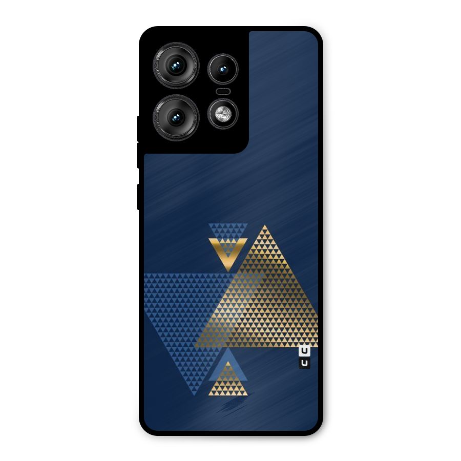 Blue Gold Triangles Metal Back Case for Motorola Edge 50 Pro