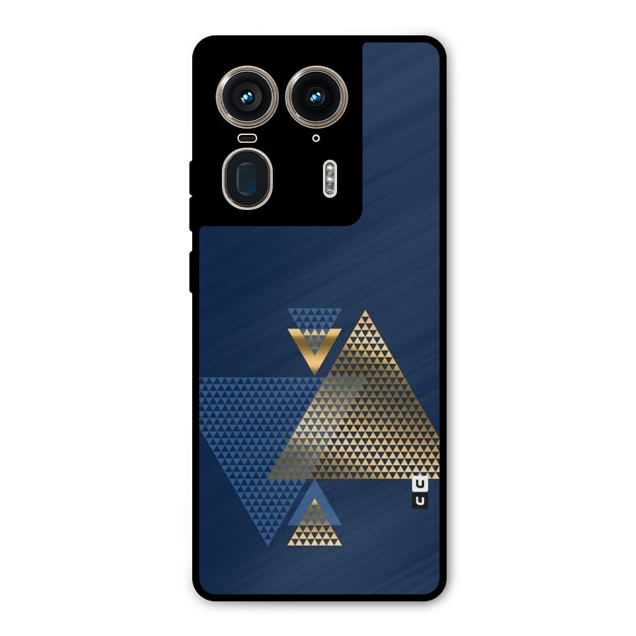 Blue Gold Triangles Metal Back Case for Motorola Edge 50 Ultra