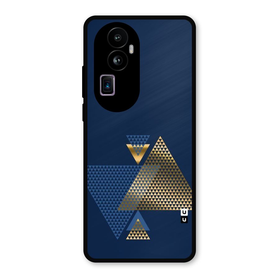 Blue Gold Triangles Metal Back Case for Oppo Reno10 Pro Plus