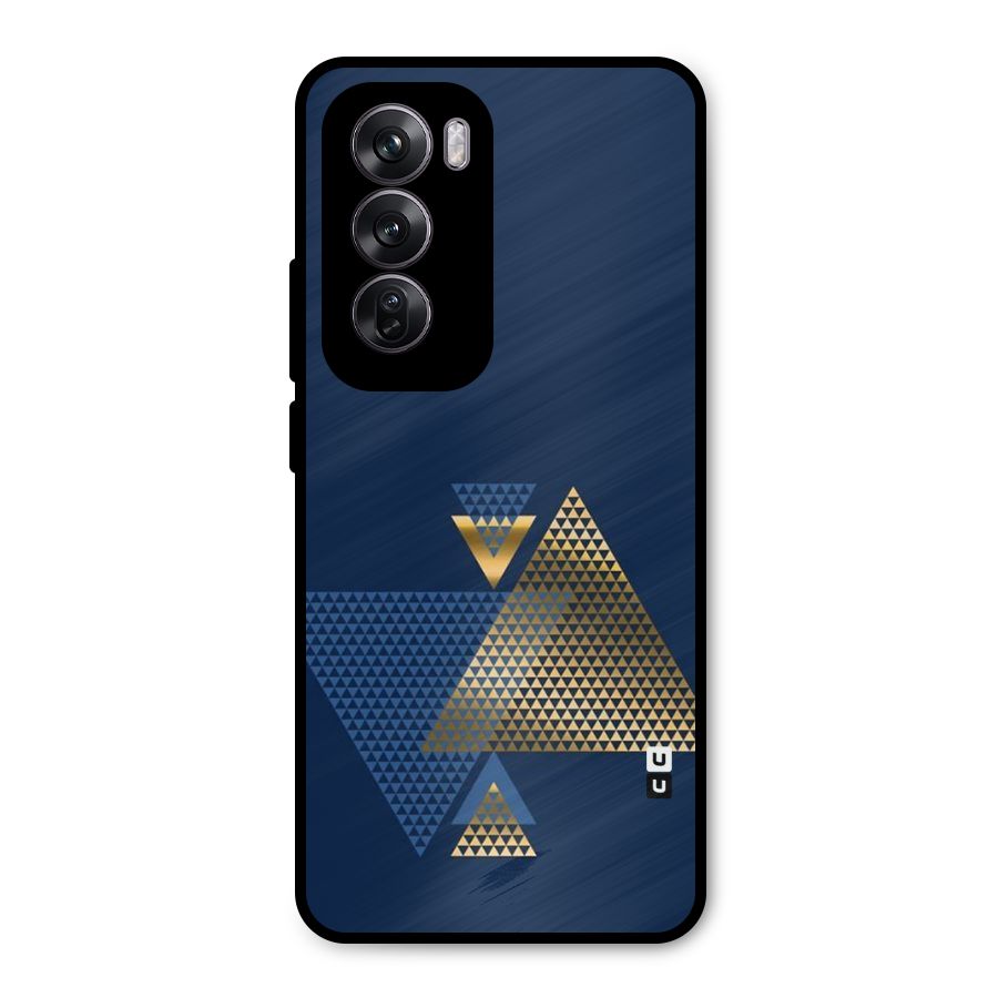 Blue Gold Triangles Metal Back Case for Oppo Reno12 Pro