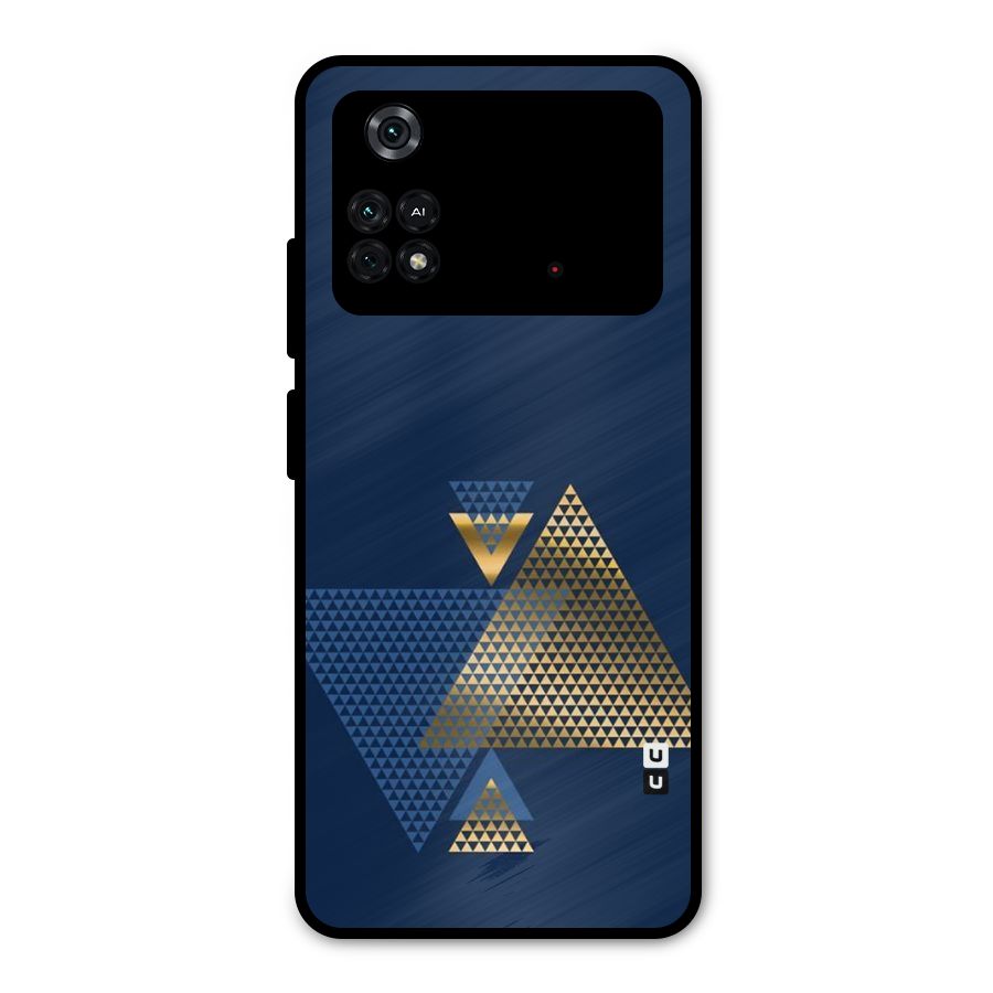 Blue Gold Triangles Metal Back Case for Poco M4 Pro 4G