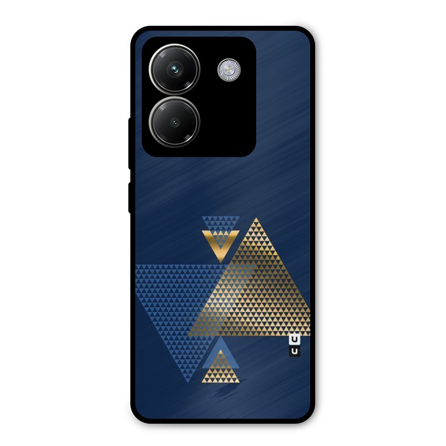 Blue Gold Triangles Metal Back Case for Poco M7 Pro 5G