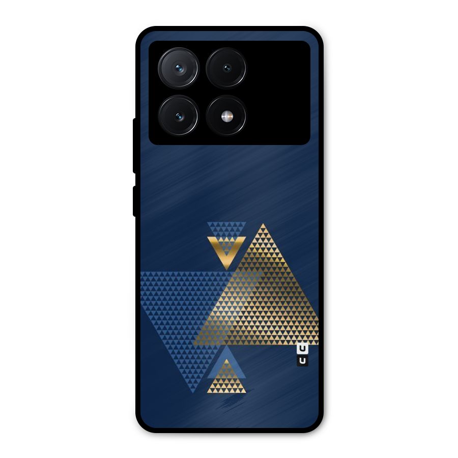 Blue Gold Triangles Metal Back Case for Poco X6 Pro