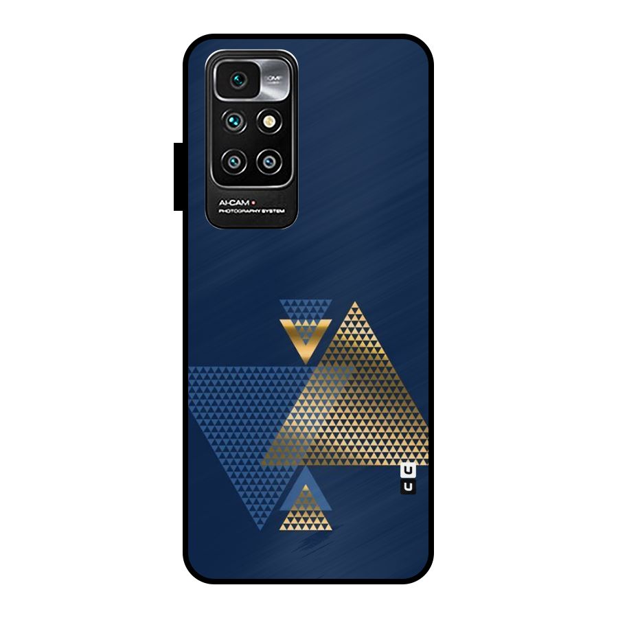 Blue Gold Triangles Metal Back Case for Redmi 10 Prime