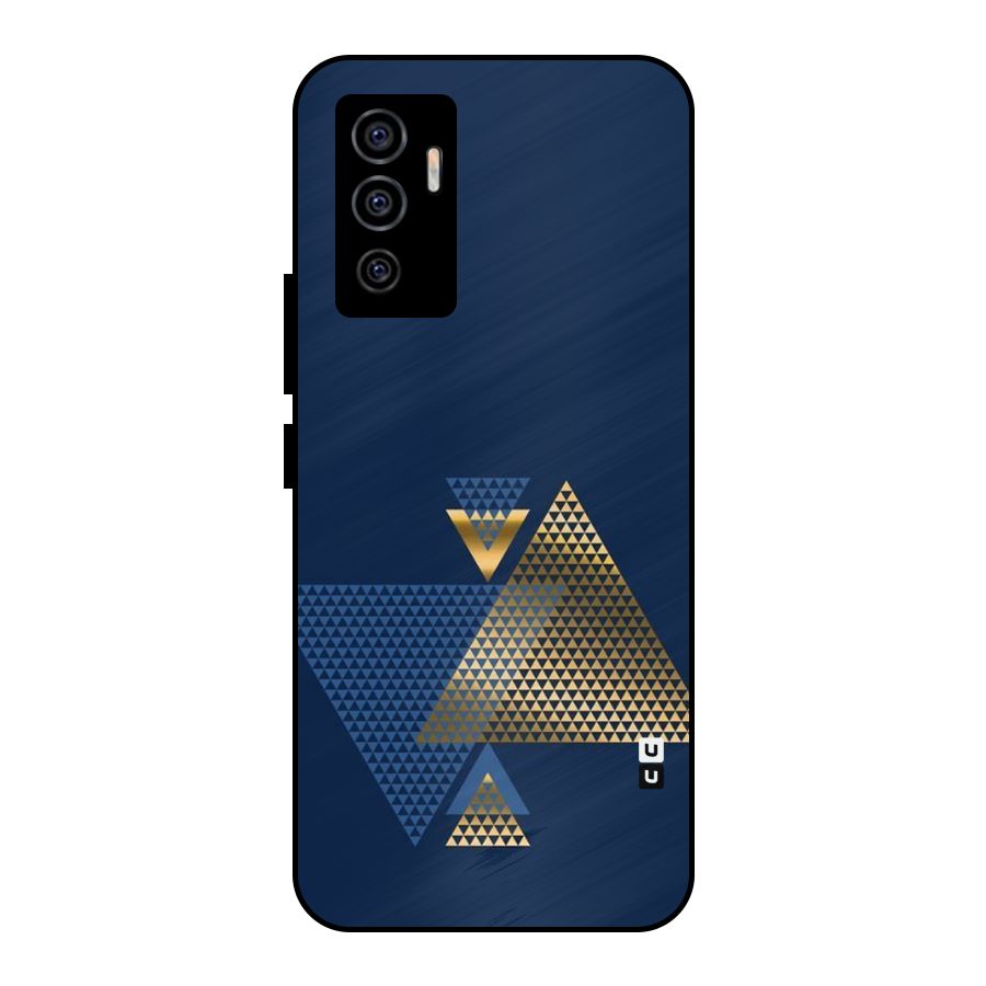 Blue Gold Triangles Metal Back Case for Vivo V23e