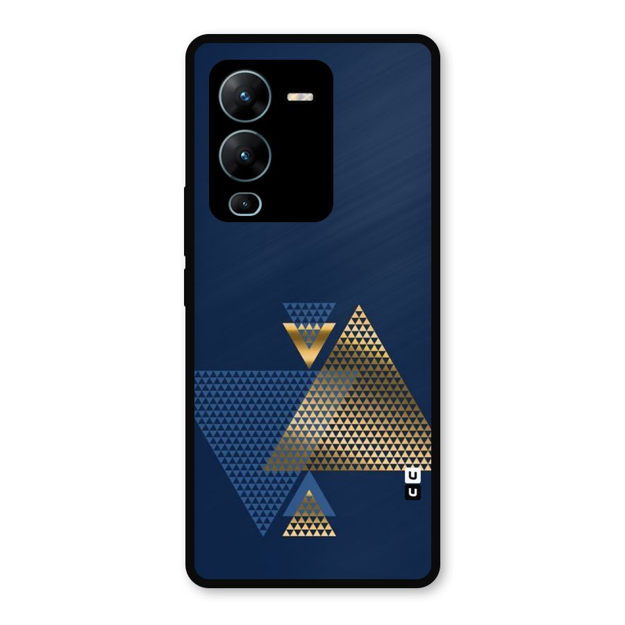 Blue Gold Triangles Metal Back Case for Vivo V25 Pro