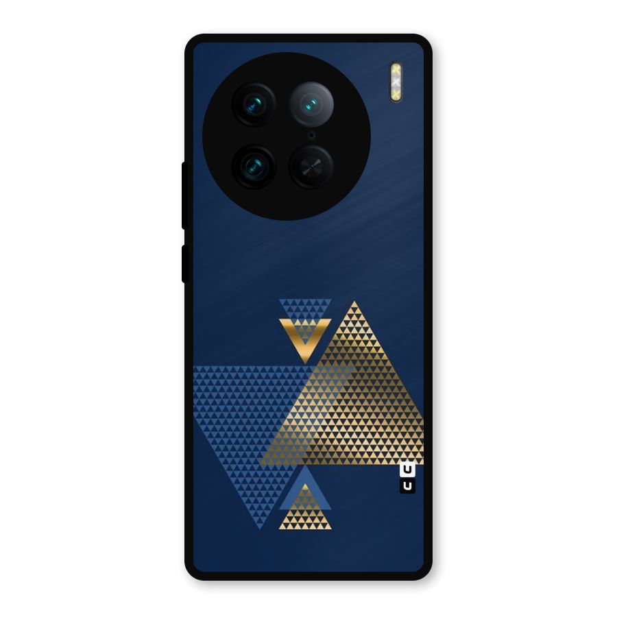 Blue Gold Triangles Metal Back Case for Vivo X90 Pro
