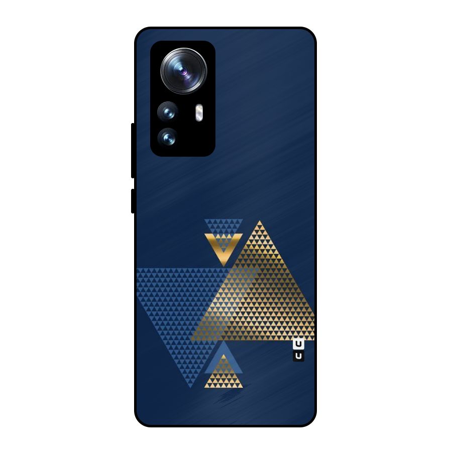 Blue Gold Triangles Metal Back Case for Xiaomi 12 Pro