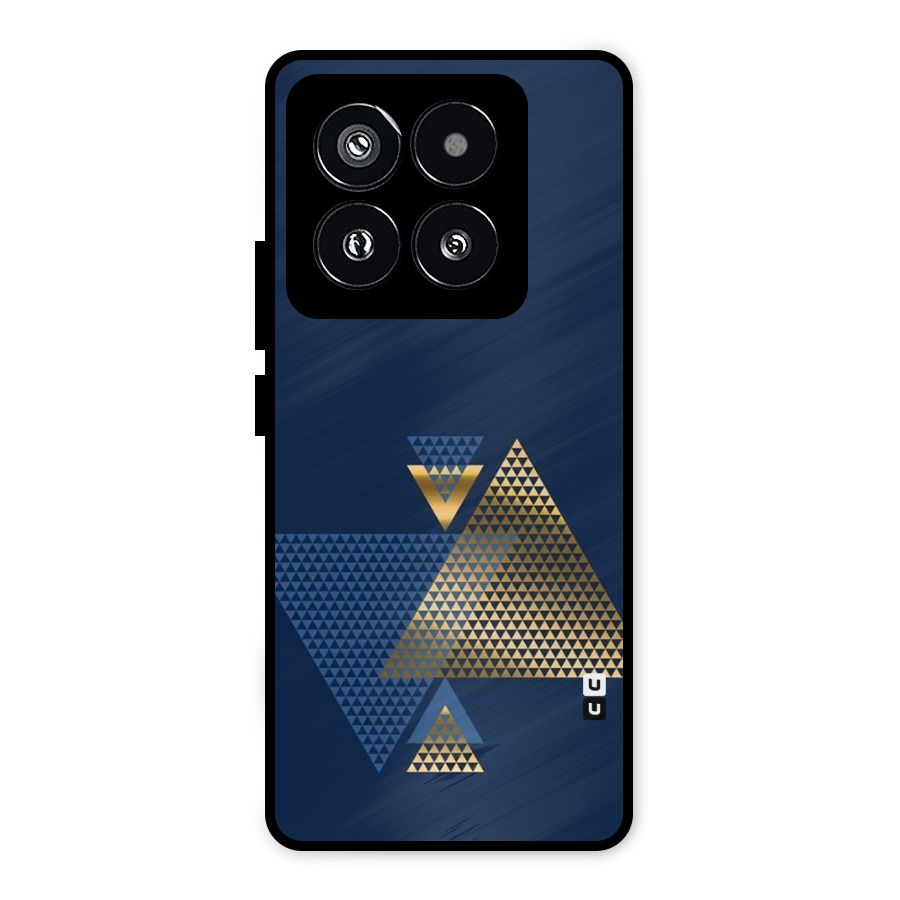 Blue Gold Triangles Metal Back Case for Xiaomi 14 Pro