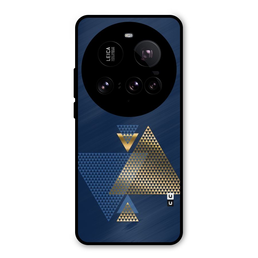 Blue Gold Triangles Metal Back Case for Xiaomi 15 Ultra