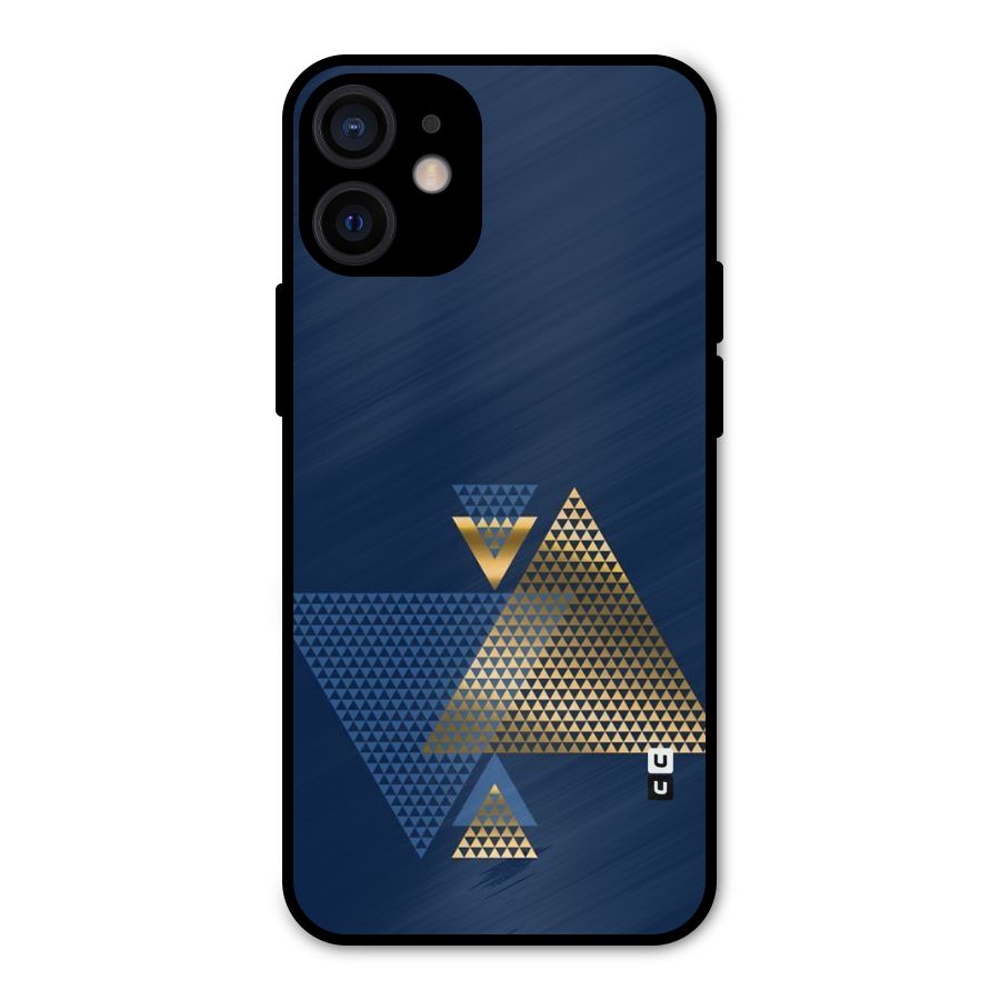 Blue Gold Triangles Metal Back Case for iPhone 12 Mini