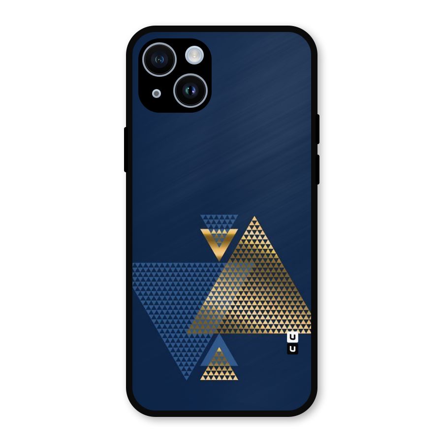 Blue Gold Triangles Metal Back Case for iPhone 14