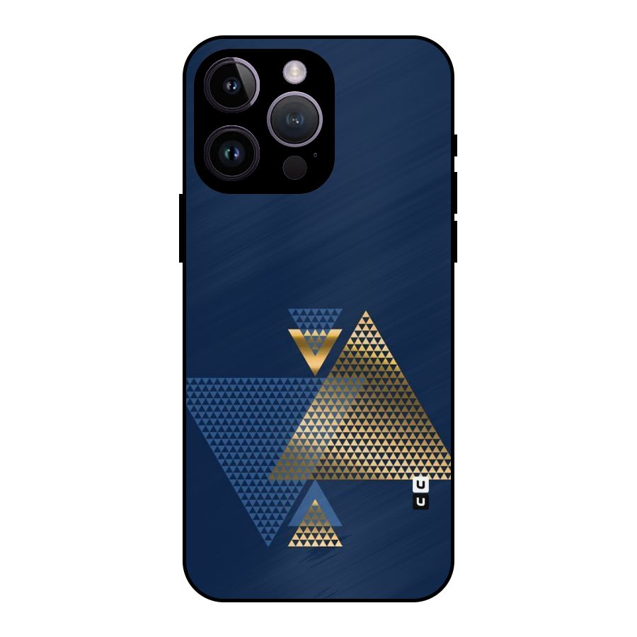 Blue Gold Triangles Metal Back Case for iPhone 14 Pro Max