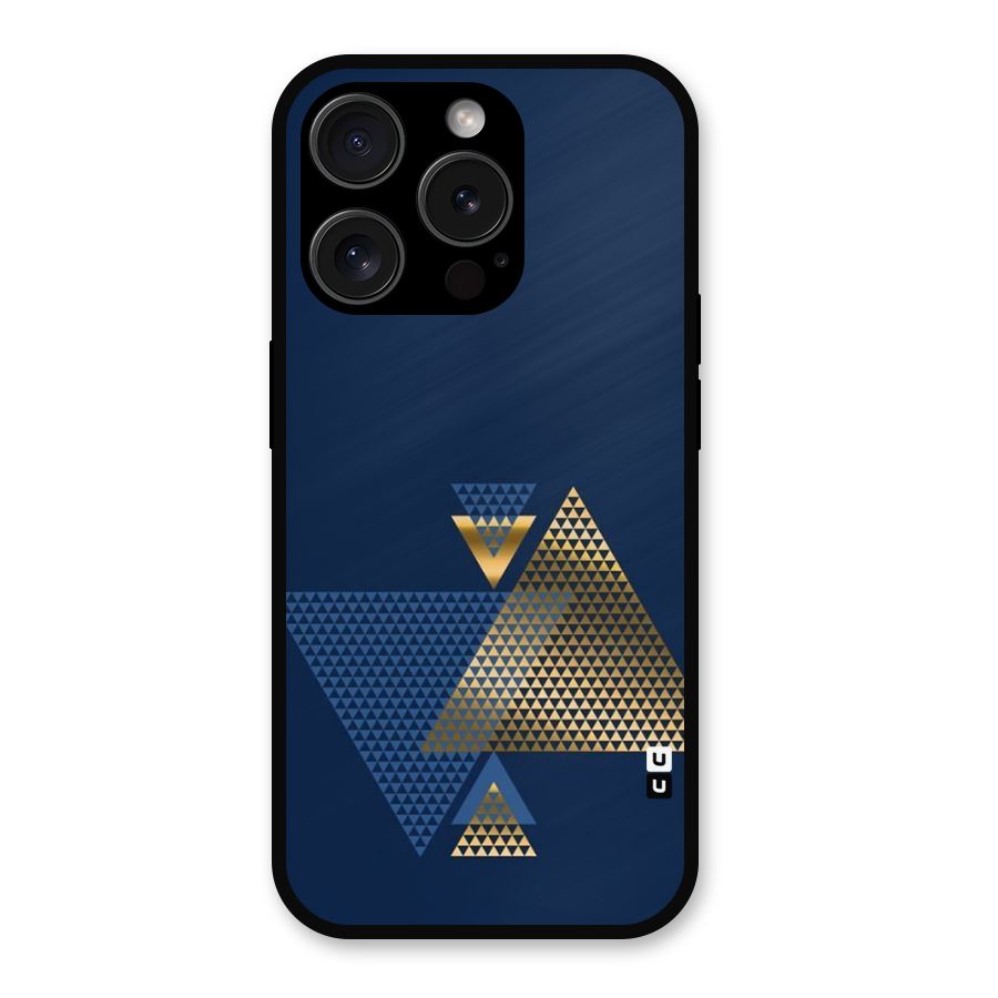 Blue Gold Triangles Metal Back Case for iPhone 15 Pro