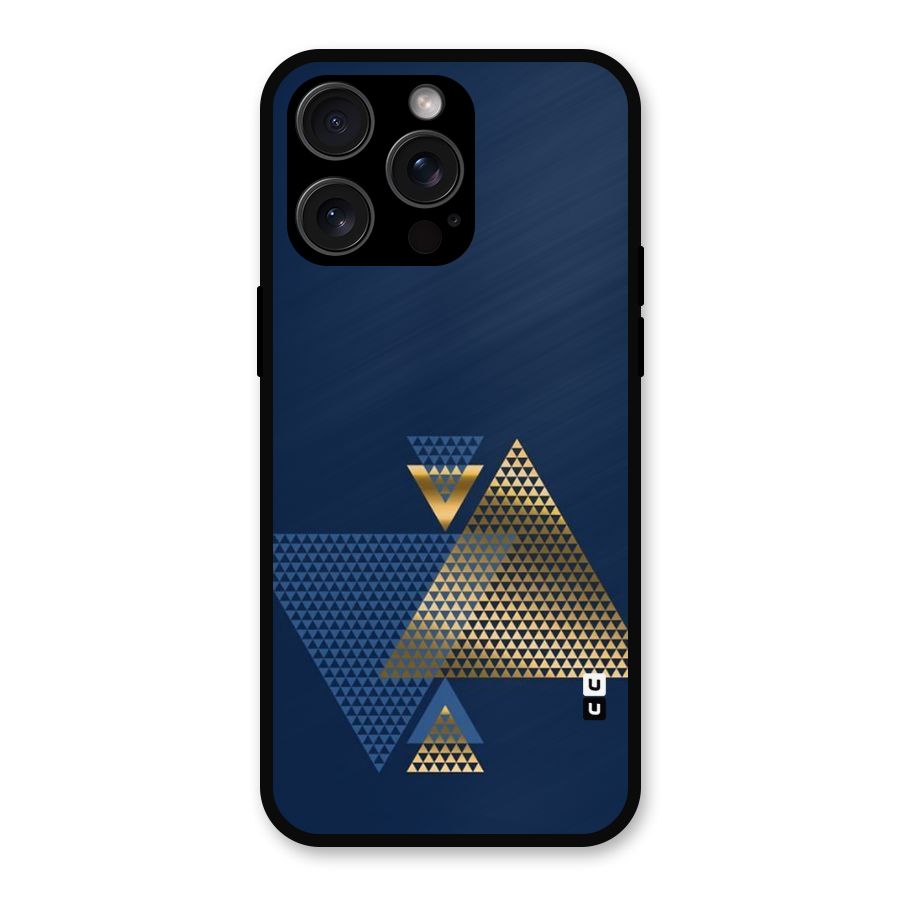 Blue Gold Triangles Metal Back Case for iPhone 15 Pro Max