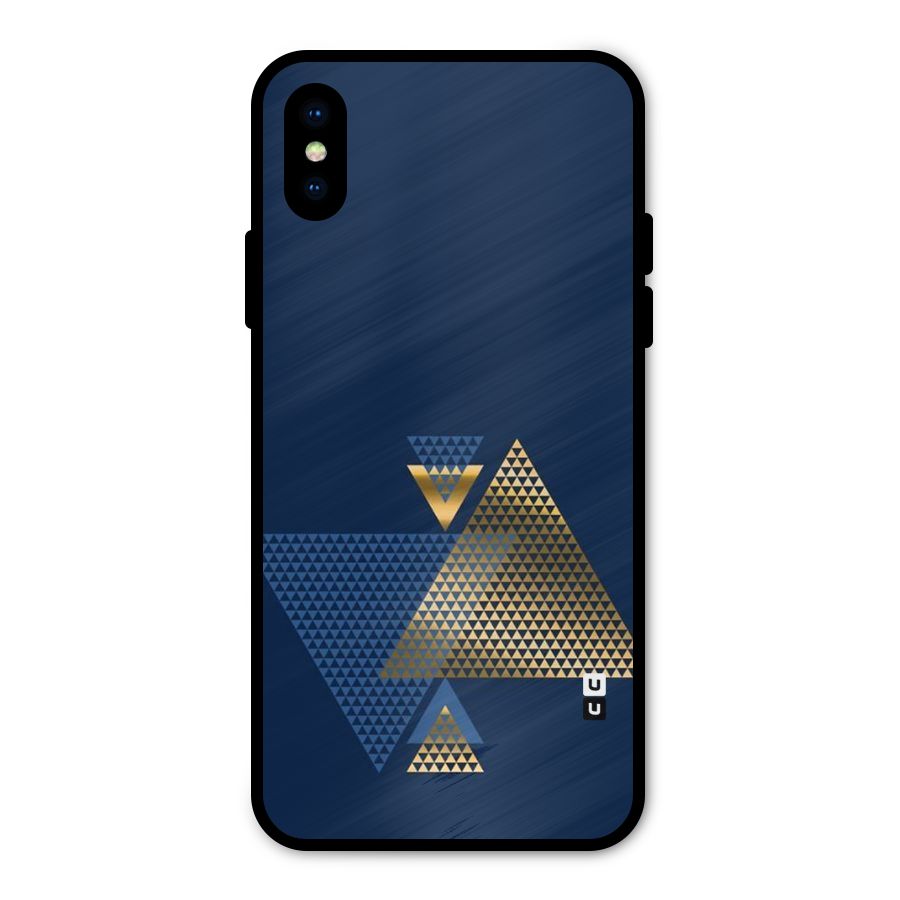 Blue Gold Triangles Metal Back Case for iPhone XS