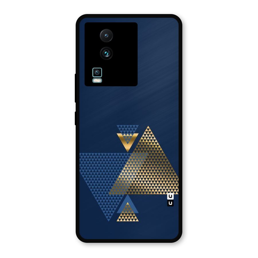 Blue Gold Triangles Metal Back Case for iQOO Neo 7