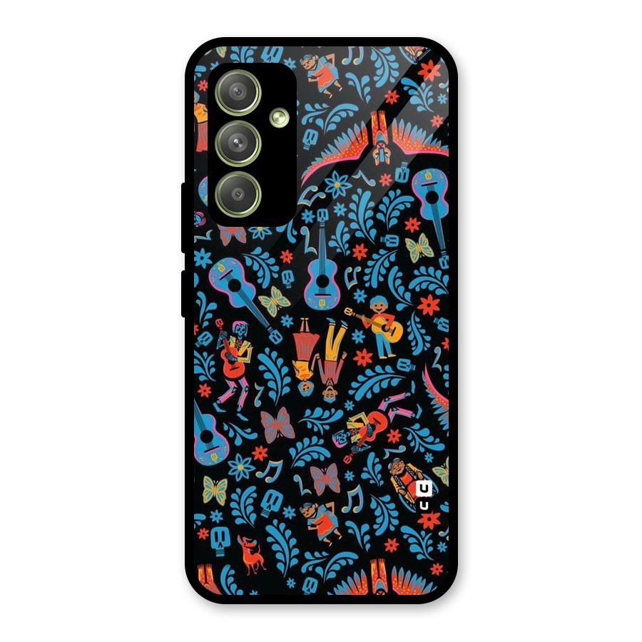 Blue Guitar Pattern Glass Back Case for Galaxy A54