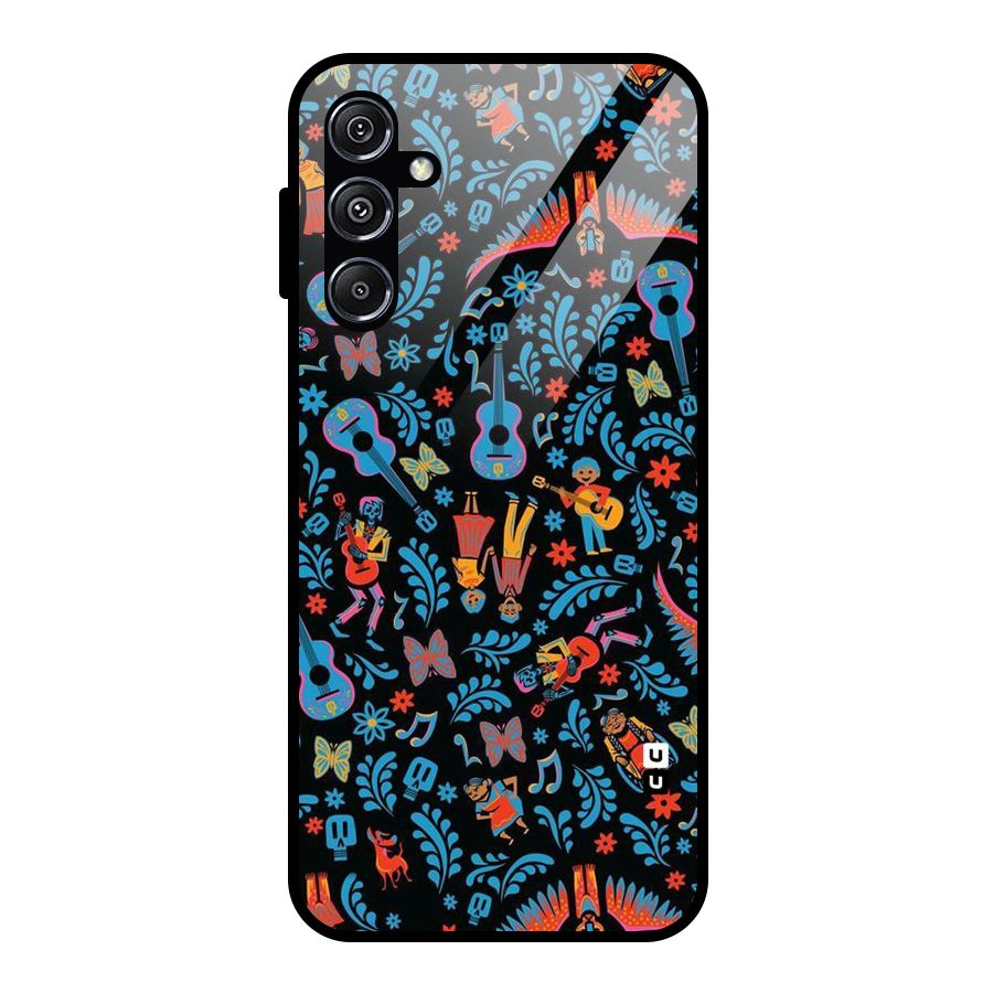 Blue Guitar Pattern Glass Back Case for Galaxy M34 5G