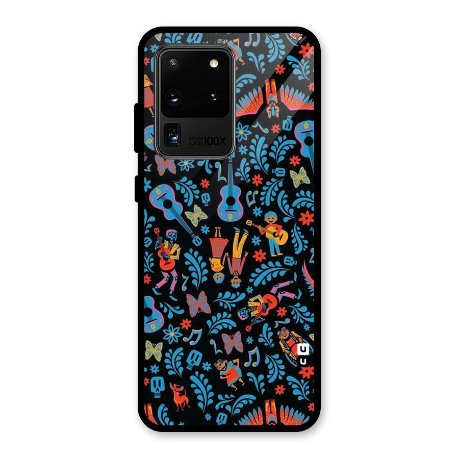 Blue Guitar Pattern Glass Back Case for Galaxy S20 Ultra