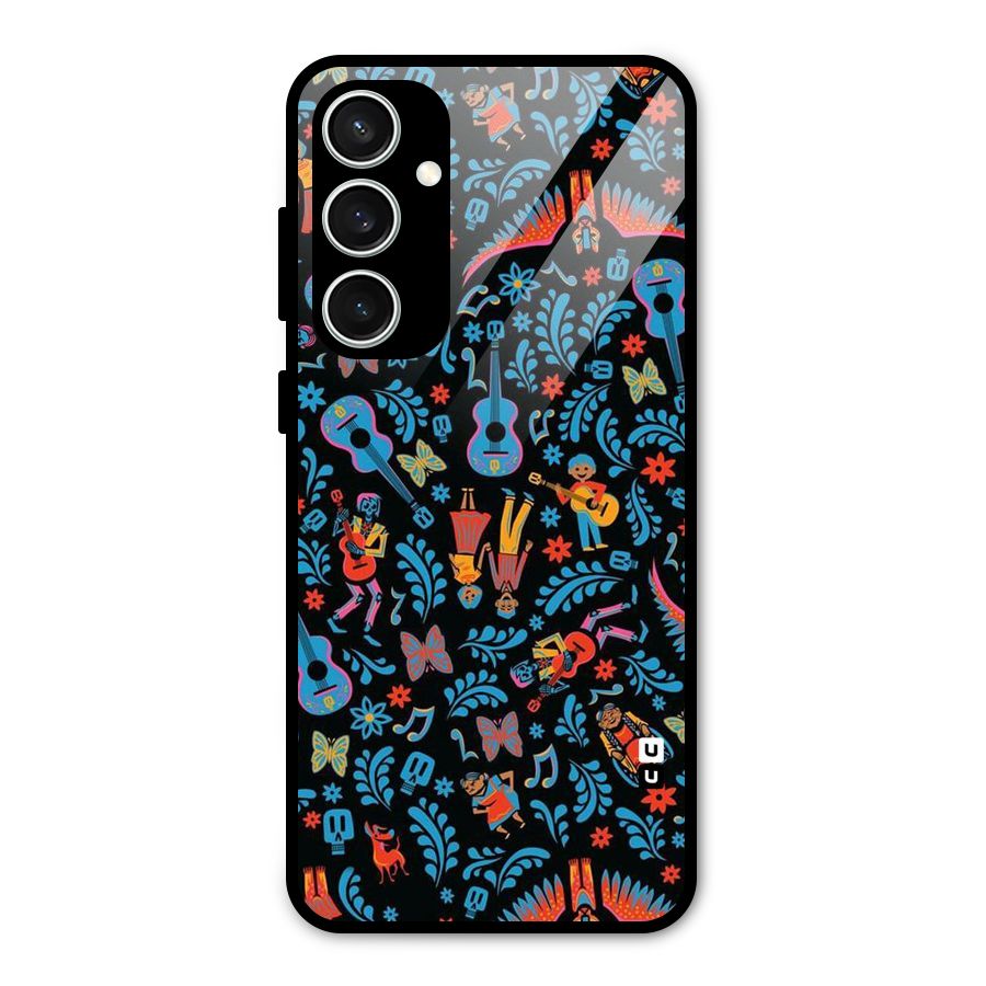 Blue Guitar Pattern Glass Back Case for Galaxy S23 FE