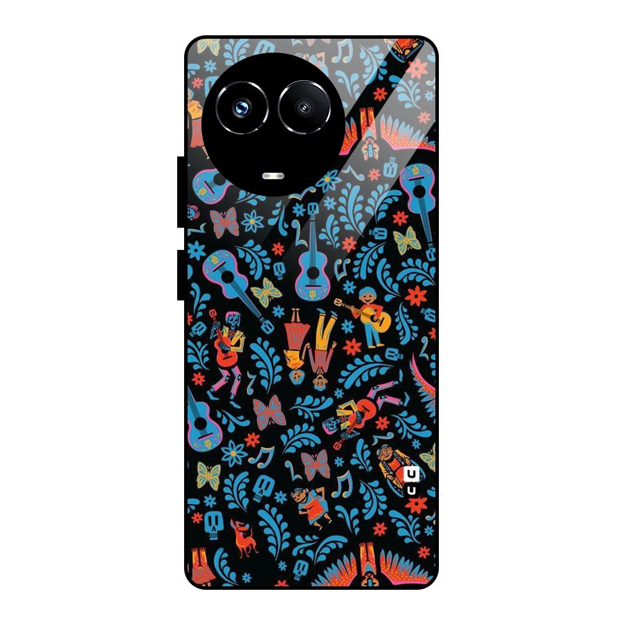 Blue Guitar Pattern Glass Back Case for Realme 11X