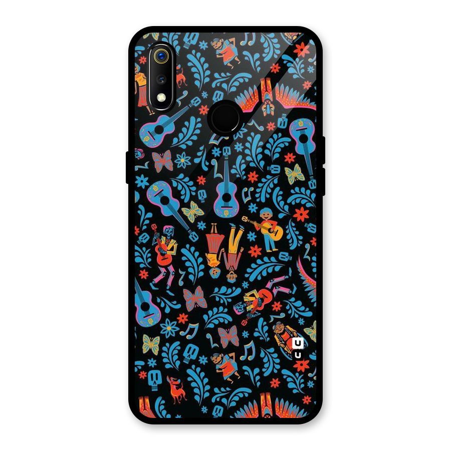 Blue Guitar Pattern Glass Back Case for Realme 3i