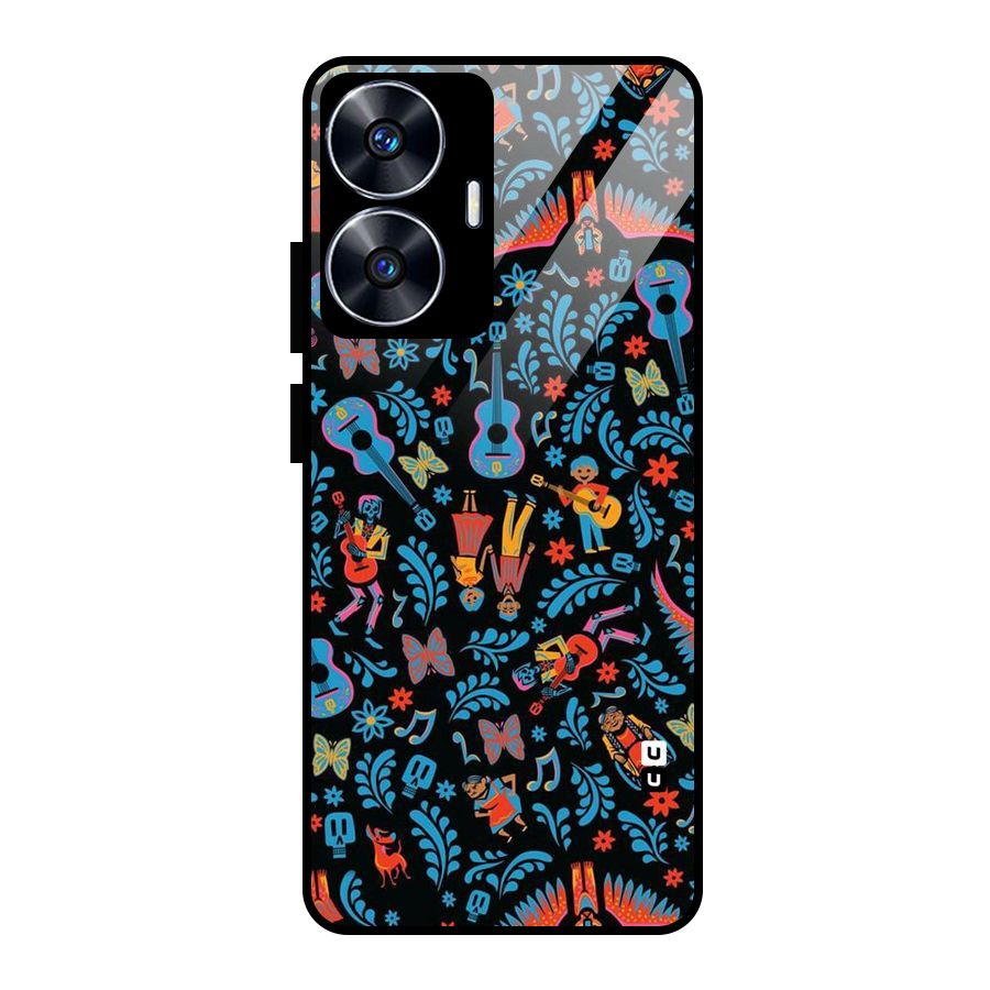 Blue Guitar Pattern Glass Back Case for Realme Narzo N55