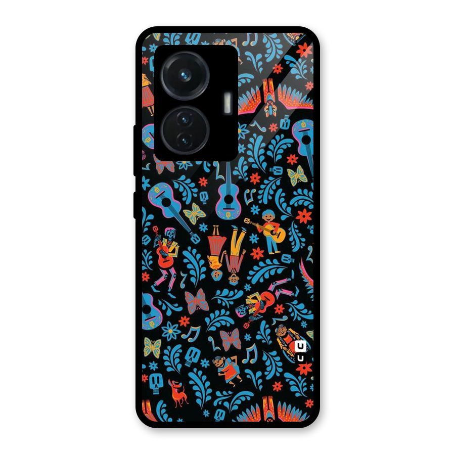 Blue Guitar Pattern Glass Back Case for Vivo T1 44W