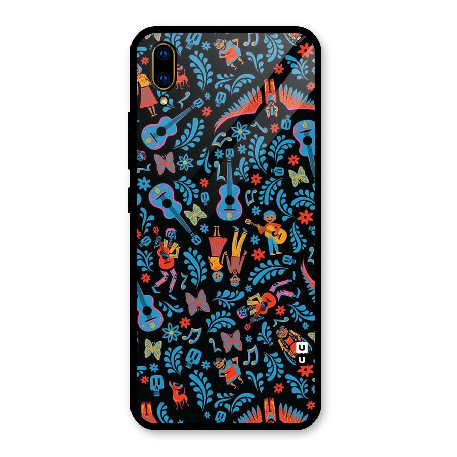 Blue Guitar Pattern Glass Back Case for Vivo V11 Pro