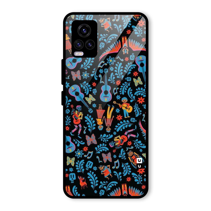 Blue Guitar Pattern Glass Back Case for Vivo V20 2021