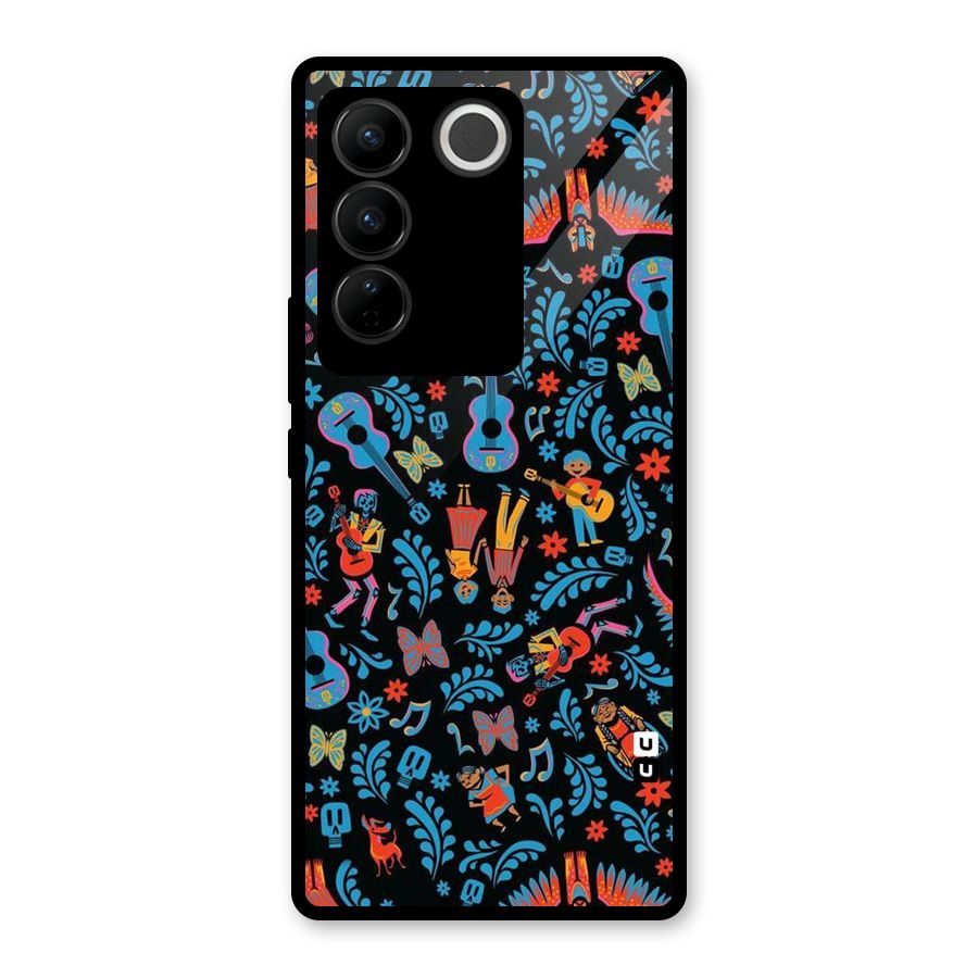 Blue Guitar Pattern Glass Back Case for Vivo V27